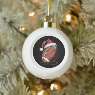 American Football Santa Hat Sports Christmas Xmas Ceramic Ball Christmas Ornament