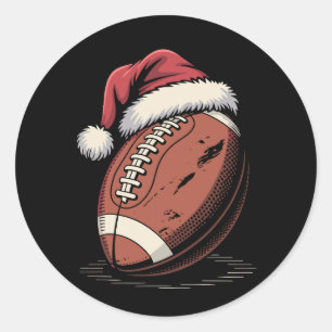American Football Santa Hat Sports Christmas Xmas Classic Round Sticker