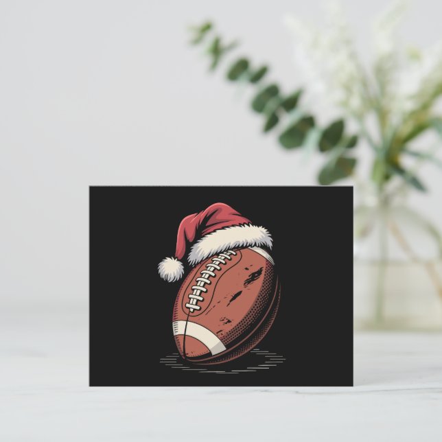 American Football Santa Hat Sports Christmas Xmas  Holiday Postcard (Standing Front)