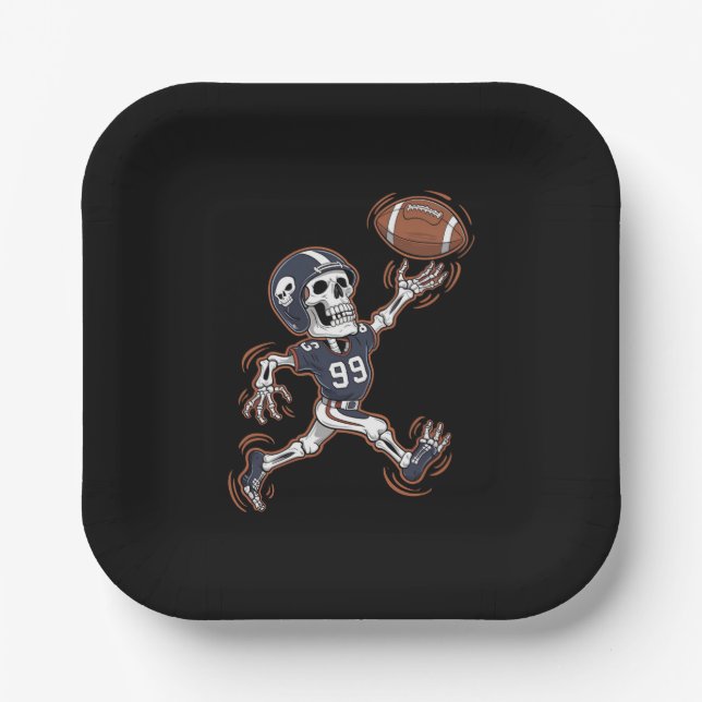American Football Skeleton Halloween Football  Paper Plate (Front)