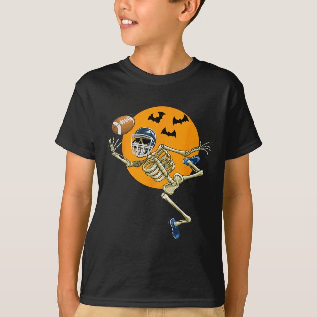 American Football Skeleton Halloween Men Boys Foot T-Shirt (Front)