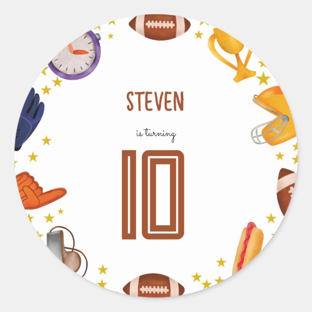 American football sport ball kids birthday classic round sticker (Front)