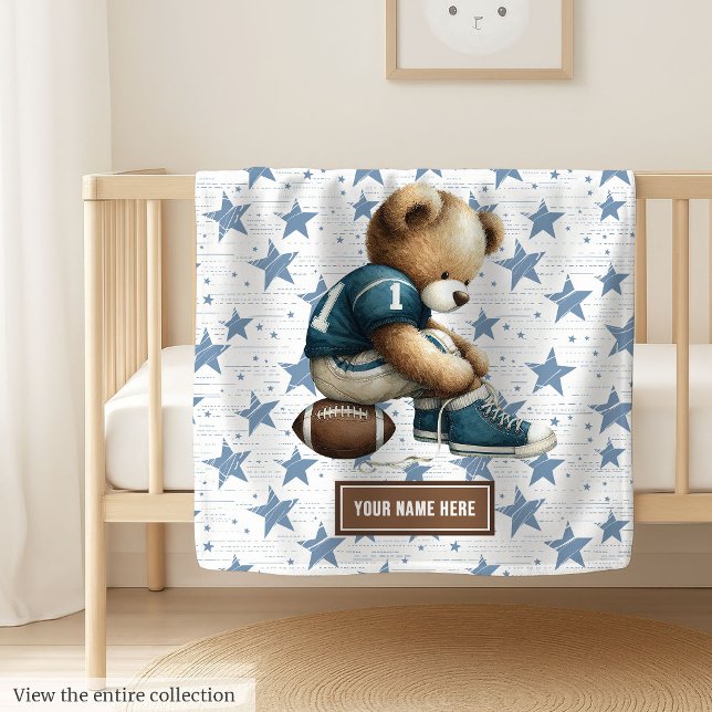American Football Teddy Blanket for Baby Shower (Cute teddy bear football blanket, personalized for a memorable boy birthday gift.)