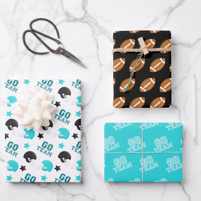 American Football Turquoise and Black Patterns Wrapping Paper Sheet (Front)