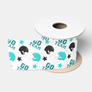 American Football Turquoise Blue and Black Pattern Satin Ribbon