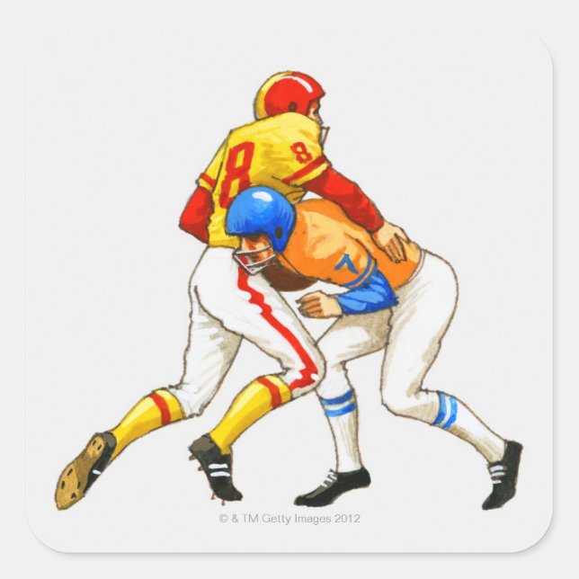 American footballer blocking an opponent square sticker (Front)