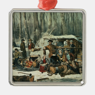 American Forest Scene - Maple Sugaring, 1856 Metal Tree Decoration