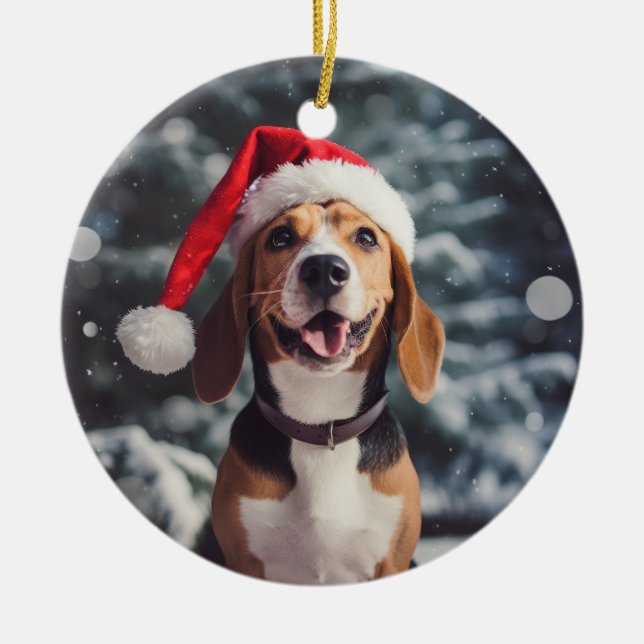 American Foxhound Dog Christmas Keepsake Ceramic Tree Decoration (Front)