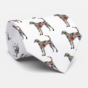 American Foxhound Dog Geo Pattern Silhouette Plaid Tie