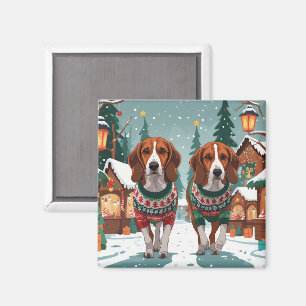 American Foxhound Dogs Christmas Snow Holiday Magnet