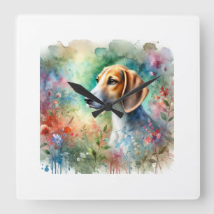 American Foxhound in Watercolor 200624AREF103 - Wa Square Wall Clock