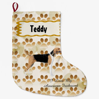 American Foxhound on Tan Leaves Large Christmas Stocking