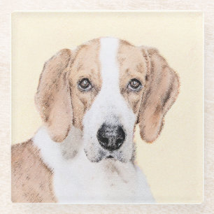 American Foxhound Painting - Cute Original Dog Art Glass Coaster