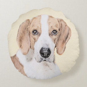 American Foxhound Painting - Cute Original Dog Art Round Cushion