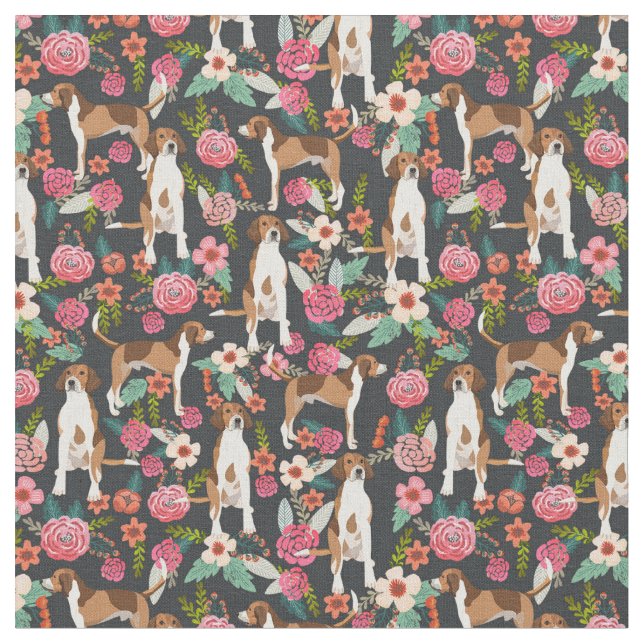 American Foxhound vintage florals black Fabric (Close Up)
