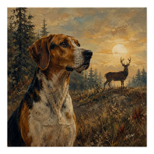 American Foxhound with Whitetail Deer Poster
