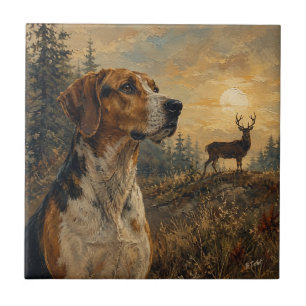 American Foxhound with Whitetail Deer Tile