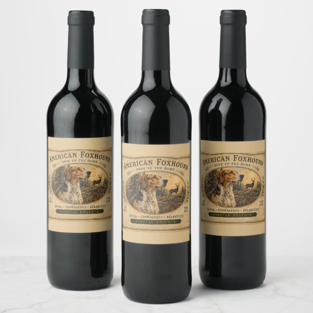 American Foxhound with Whitetail Deer Wine Label (Bottles)