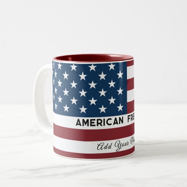 American Freedom Personalized Name Two-Tone Coffee Mug (Front Left)