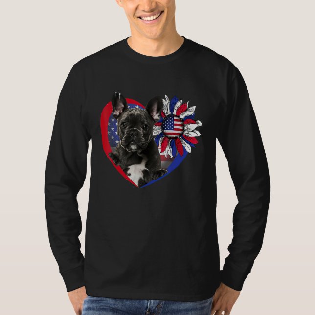 American French Bulldog Dog Heart 4th Of July USA  T-Shirt (Front)