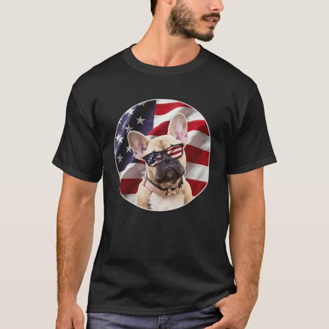 American Frenchie Dog  USA Flag T-Shirt (Front)