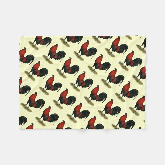 American Game BB Black Red Rooster Fleece Blanket (Front (Horizontal))