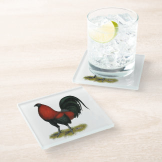 American Game BB Black Red Rooster Glass Coaster