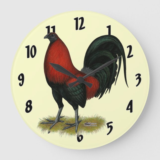 American Game BB Black Red Rooster Large Clock (Front)