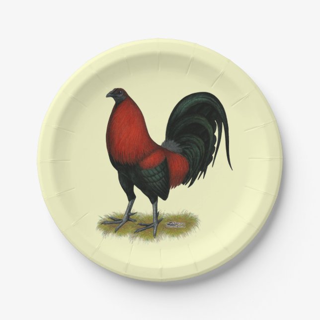 American Game BB Black Red Rooster Paper Plate (Front)