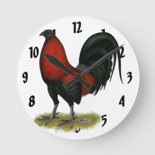 American Game BB Black Red Rooster Round Clock