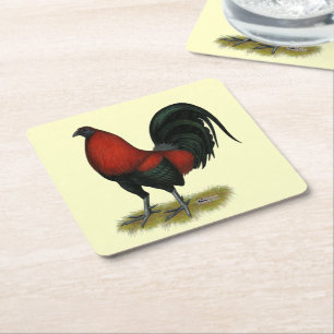 American Game BB Black Red Rooster Square Paper Coaster