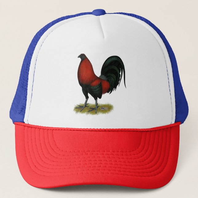 American Game BB Black Red Rooster Trucker Hat (Front)