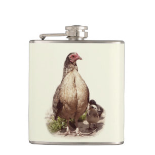 American Game Hen and Baby Chickens Hip Flask