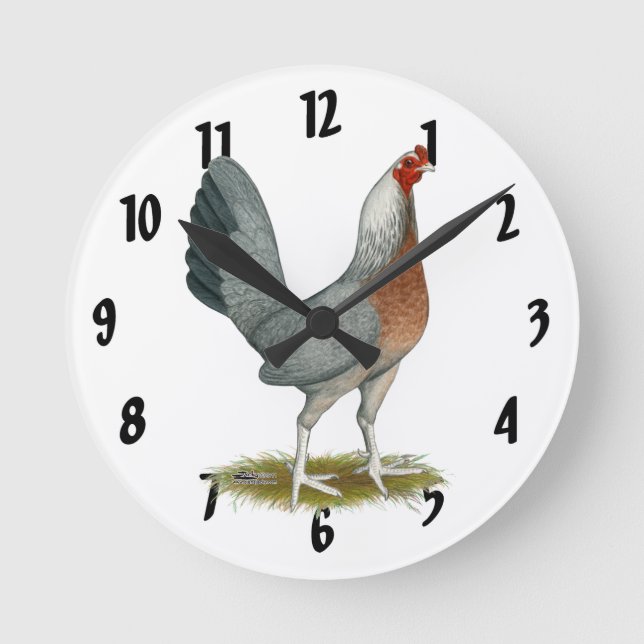 American Game Hen Silver Blue Round Clock (Front)