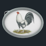 American Game Silver Blue Gamecock Belt Buckle<br><div class="desc">Silver blue is an attractive colour pattern of American Games.  The roosters are coloured like silver duckwings but blue replaces the black feathers.</div>