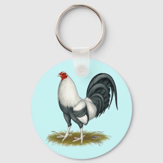 American Game Silver Blue Gamecock Key Ring (Front)