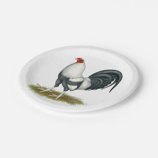 American Game Silver Blue Gamecock Paper Plate (Angled)