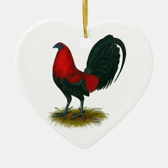 American Gamecock:  Brown Red Ceramic Tree Decoration (Front)
