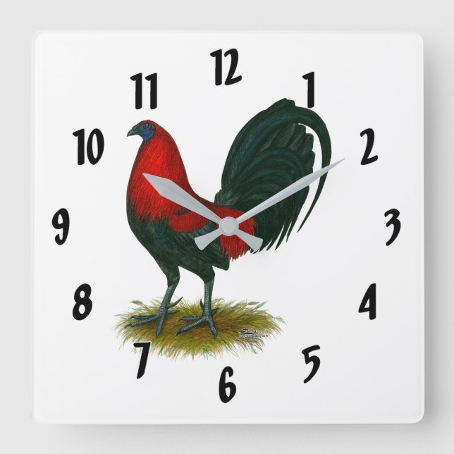 American Gamecock:  Brown Red Square Wall Clock (Front)