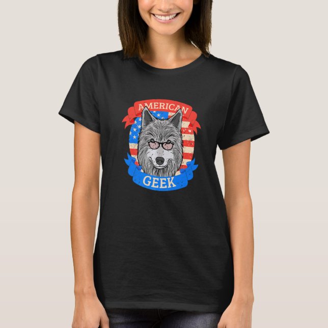 American Geek with a Wolf and Glasses T-Shirt (Front)