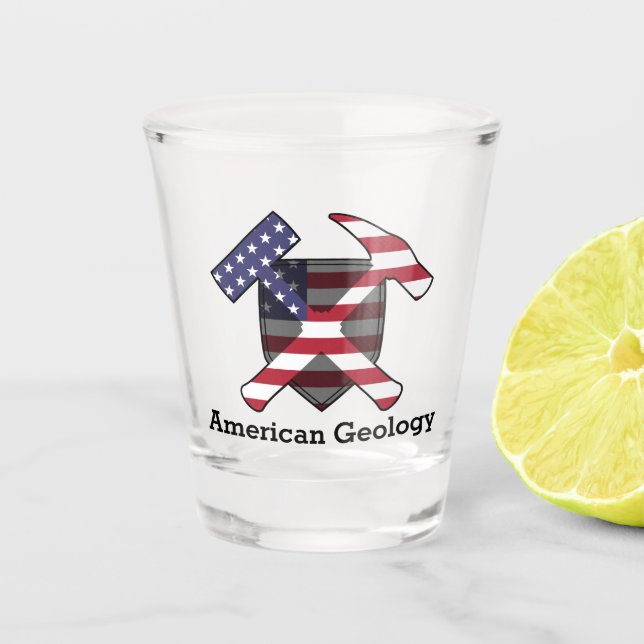 American Geology Rock Hammer Logo- Customisable Shot Glass (Front)