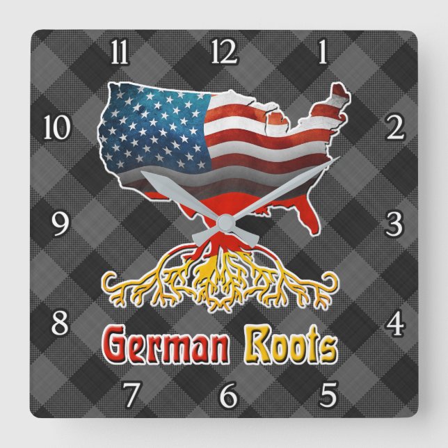 American German Roots Square Wall Clock (Front)