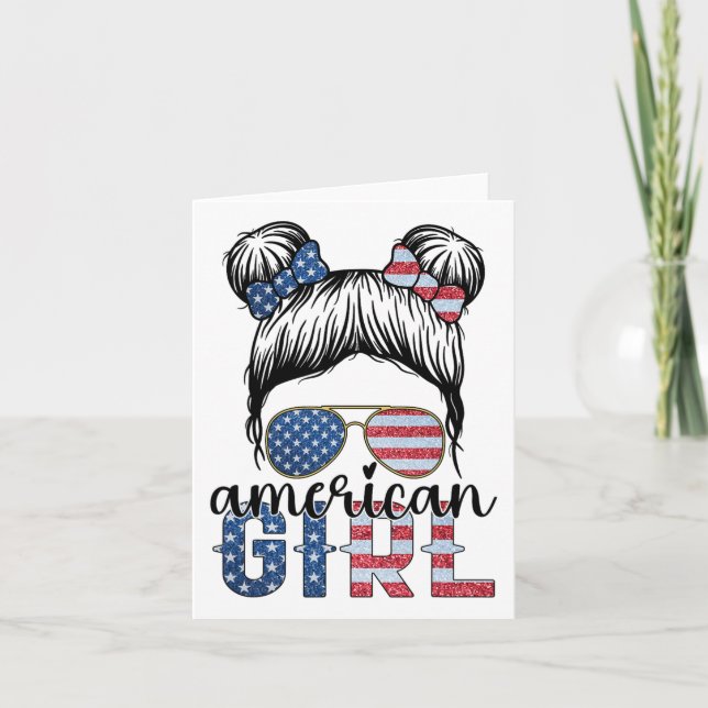 American Girl 4th Of July Messy Bun Usa Flag Ameri Card (Front)