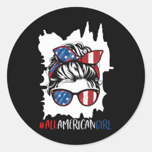 American Girl 4th Of July Shirt Usa Flag Patriotic Classic Round Sticker