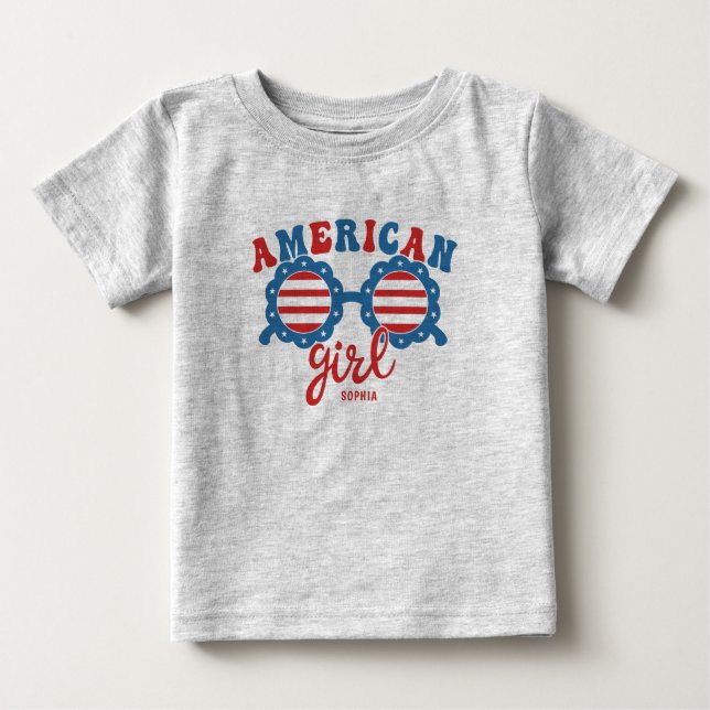 American Girl 4th of July Sunglasses Summer Baby T-Shirt (Front)
