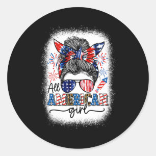 American Girl Messy Bun Patriotic 4th Of July Girl Classic Round Sticker