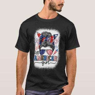 American Girl Messy Bun Patriotic 4th Of July Girl T-Shirt