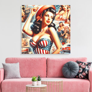 American Girl Pin-Up Collage Canvas Print