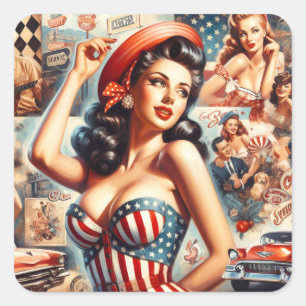 American Girl Pin-Up Collage Square Sticker