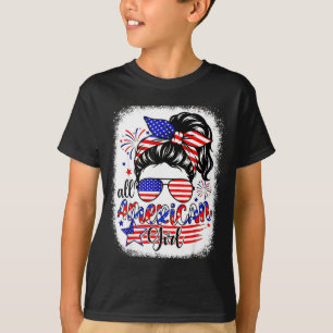 American girl usa flag 4th july women kids patriot T-Shirt